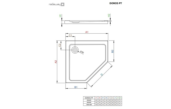 Душовий піддон Doros PT 90x90 Stone Cashmere RADAWAY - Зображення 205292145-70fa3.jpg