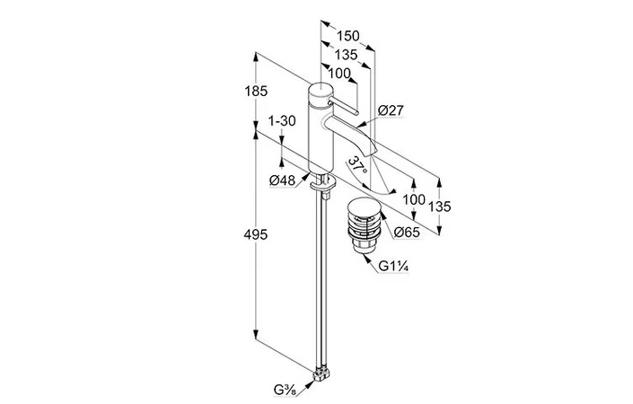 Смеситель для умывальника 100 DN 15 Bozz 38288N576 Kludi - Зображення 205292980-5e4bc.jpg