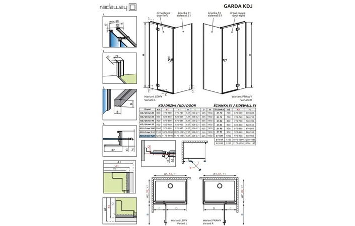 Душевые двери Garda Brushed Gold KDJ 120 левые RADAWAY - Зображення 205548425-34c9f.jpg