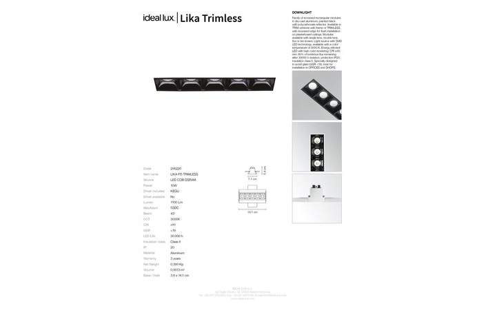 Точечный светильник LIKA 10W TRIMLESS (206226), IDEAL LUX - Зображення 206226_S.jpg