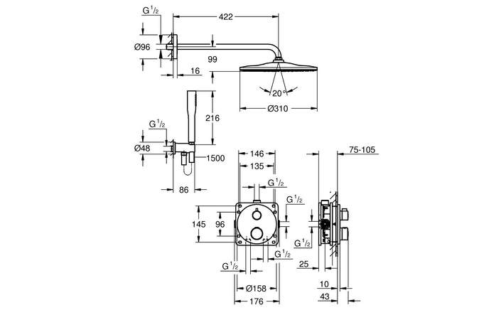 Душевая система Grohtherm Rainshower Mono 310 34869000 Grohe - Зображення 206354004-42a36.jpg