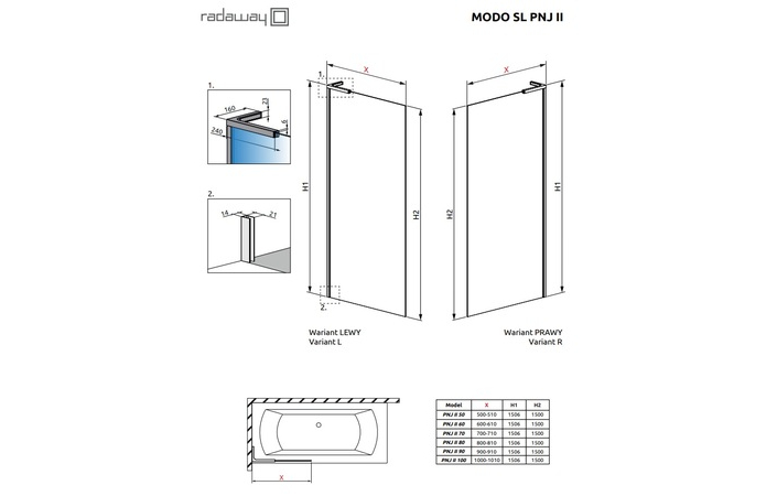 Шторка для ванни Modo SL Chromе PNJ II 70 R RADAWAY - Зображення 207836528-8cc85.jpg