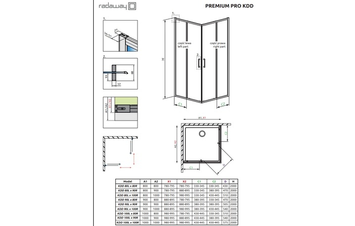 Душова кабіна (половина) Premium Pro Chrome KDD 100 R RADAWAY - Зображення 209927452-5e69c.jpg