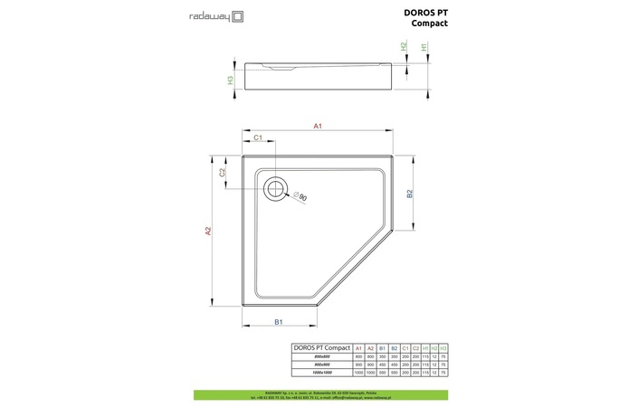 Душовий піддон Doros PT Compact 90x90 Stone Cashmere RADAWAY - Зображення 211616035-c6942.jpg