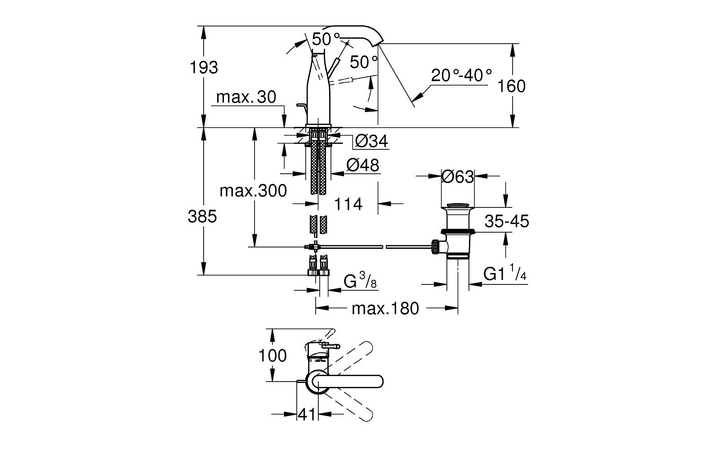 Змішувач для умивальника Essence OHM U-spout холодний світанок мат 24173GN1 Grohe - Зображення 214343503-9fecf.jpg