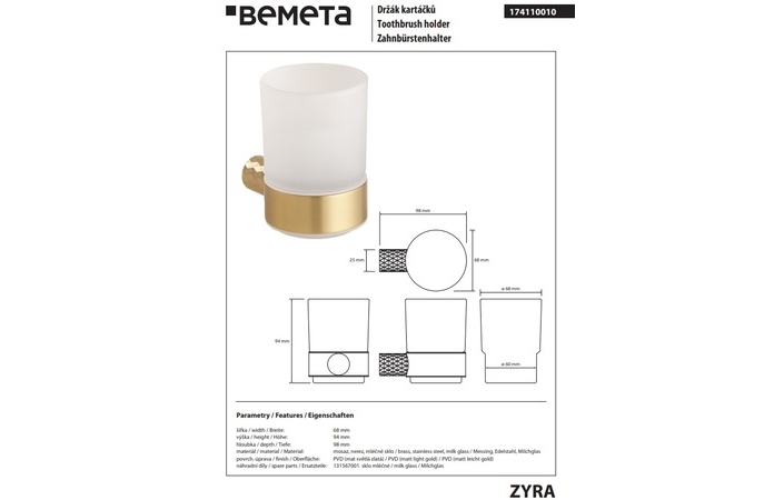 Стакан з тримачем Zyra 174110010 Bemeta - Зображення 215878108-6a7cd.jpg