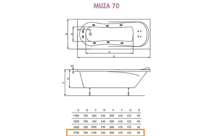 Ванна прямокутна Muza 170x70, POOL SPA - Зображення 216314-d9c37.jpg