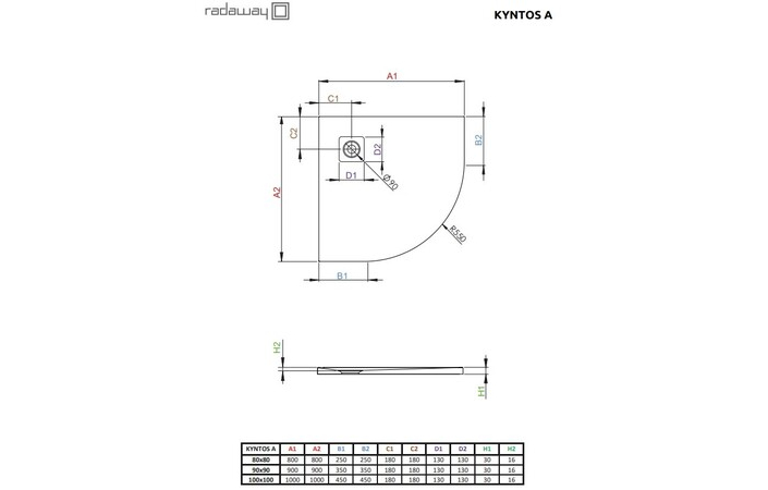 Душовий піддон Kyntos A 90x90 Cashmere RADAWAY - Зображення 216709619-3f3e7.jpg