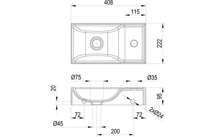 Умивальник Veda Wall 40 L XJXL1240000 RAVAK - Зображення 220670671-efef1.jpg