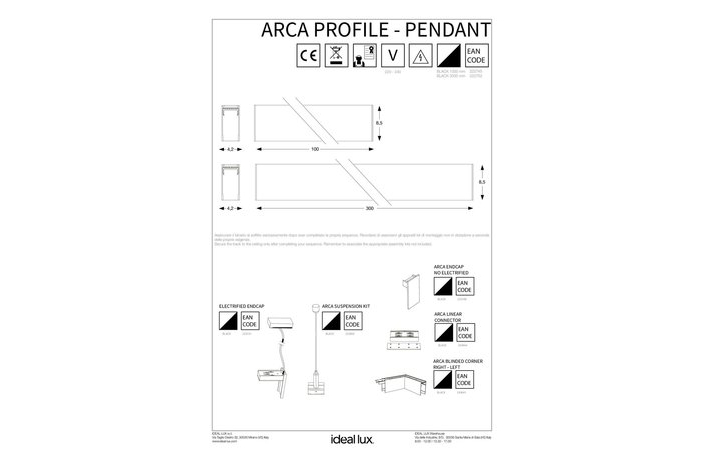 Шинопровід ARCA PROFILE 3000 mm SURFACE (222752), IDEAL LUX - Зображення 222752_IS.jpg