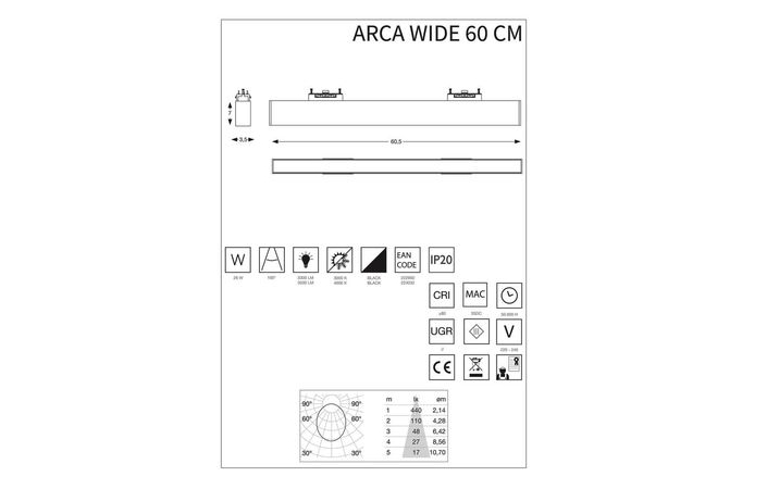 Трековий світильник ARCA WIDE 60 CM 3000K (222950), IDEAL LUX - Зображення 222950_223032-1.jpg