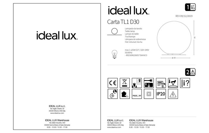 Настольная лампа CARTA TL1 D30 (226057), IDEAL LUX - Зображення 226057_IS.jpg
