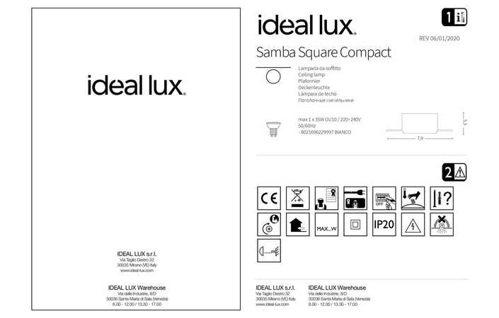 Точковий світильник SAMBA SQUARE D55 (229997), IDEAL LUX - Зображення 229997_IS.jpg