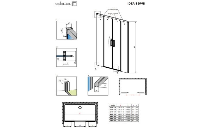 Душові двері Idea 8 Chrome DWD 190 RADAWAY - Зображення 231757243-66e72.jpg