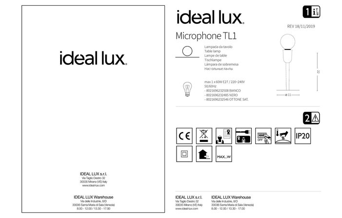 Настольная лампа MICROPHONE TL1 OTTONE (232546), IDEAL LUX - Зображення 232508_IST.jpg