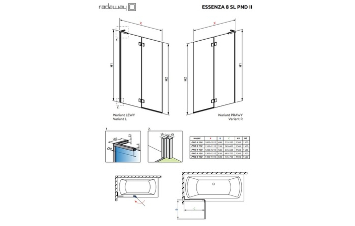 Шторка для ванни Essenza 8 SL Chrome PND II 100 ліва RADAWAY - Зображення 235204321-54080.jpg