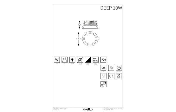 Точечный светильник DEEP 10W 3000K (249018), IDEAL LUX - Зображення 249018_IS.jpg