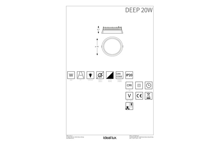 Точковий світильник DEEP 20W 3000K (249032), IDEAL LUX - Зображення 249032_IST.jpg