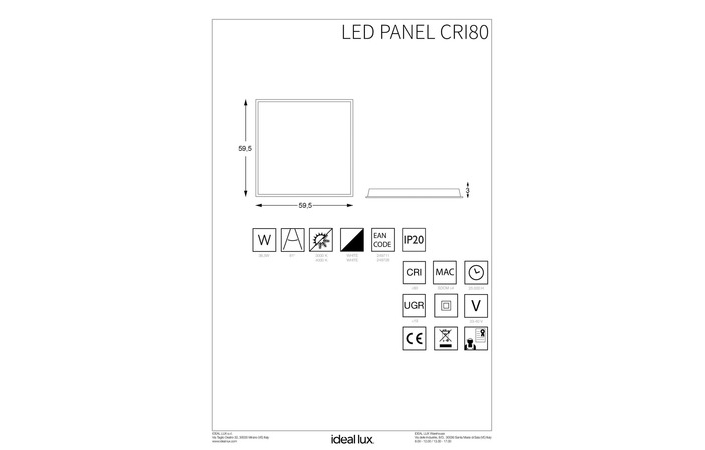 Точечный светильник LED PANEL 3000K CRI80 (249711), IDEAL LUX - Зображення 249711_IST.jpg