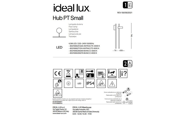 Светильник уличный HUB PT SMALL ANTRACITE 3000K (251226), IDEAL LUX - Зображення 251226--.jpg