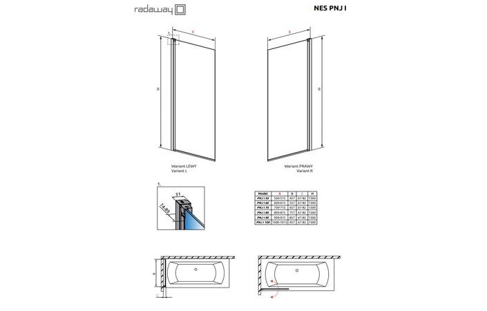 Шторка для ванни Nes Brushed Gold PNJ I 80 R RADAWAY - Зображення 251363249-07b1c.jpg