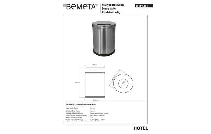 Відро для сміття 7,5 л Hotel (150115161), Bemeta - Зображення 251799-9d8f6.jpg