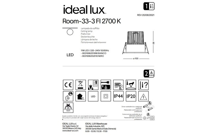 Точковий світильник ROOM-33-3 FI WH 2700K (251998), IDEAL LUX - Зображення 251998--.jpg