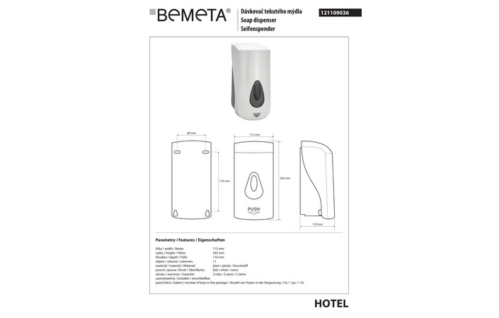 Дозатор для рідкого мила Hotel (121109036), Bemeta - Зображення 255668-1c7ec.jpg