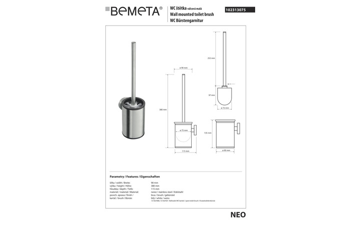 Туалетна щітка з тримачем Neo (102313075), Bemeta - Зображення 255746-6ea37.jpg