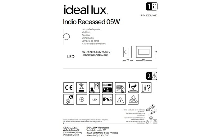 Світильник вуличний INDIO RECESSED 05W (255781), IDEAL LUX - Зображення 255781--.jpg