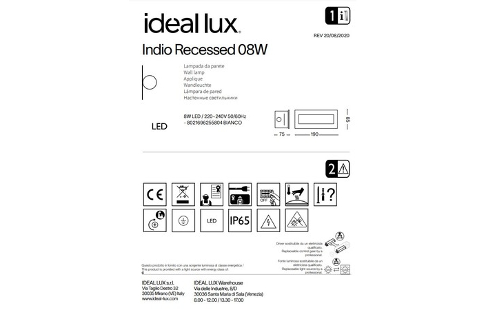Светильник уличный INDIO RECESSED 08W (255804), IDEAL LUX - Зображення 255804--.jpg