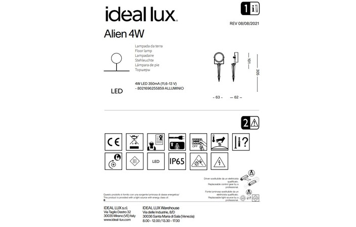 Світильник вуличний ALIEN 6W (255859), IDEAL LUX - Зображення 255859--.jpg