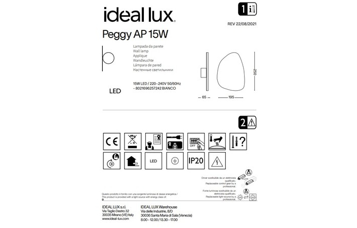 Світильник PEGGY AP 15W (257242), IDEAL LUX - Зображення 257242--.jpg