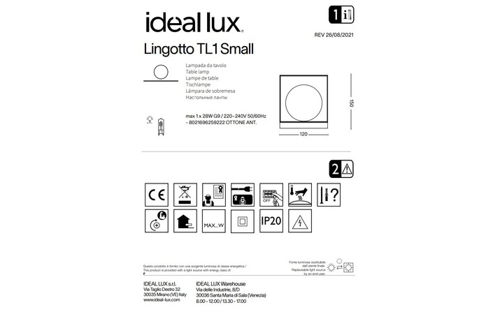 Настольная лампа LINGOTTO TL1 SMAL (259222), IDEAL LUX - Зображення 259222--.jpg