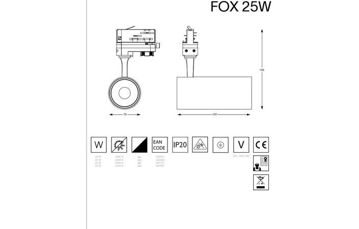 Трековый светильник FOX 25W CRI80 35° 4000K (267807), IDEAL LUX - Зображення 267807--.jpg