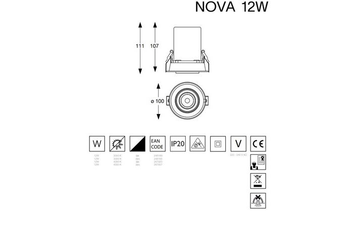 Спот NOVA 12W 4000K WH (267937), IDEAL LUX - Зображення 267937--.jpg