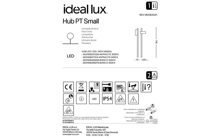 Світильник вуличний HUB PT SMALL ANTRACITE 4000K (271514), IDEAL LUX - Зображення 271514--.jpg