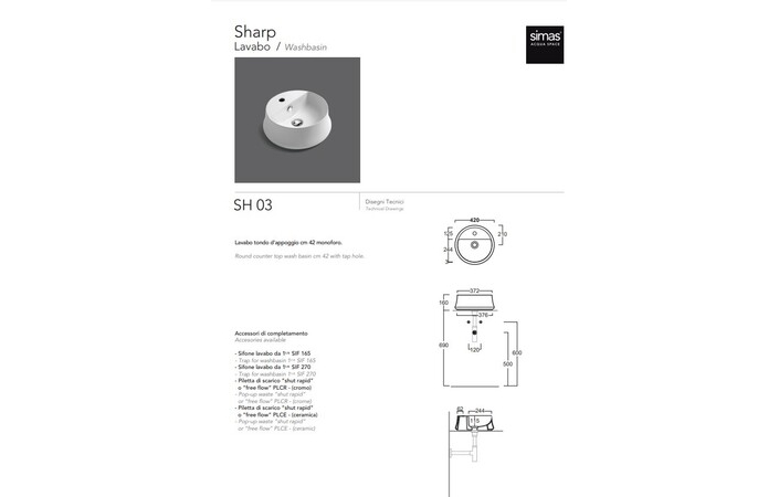 Умывальник Sharp SH 03 Mirto matt SIMAS - Зображення 309379-6a75c.jpg