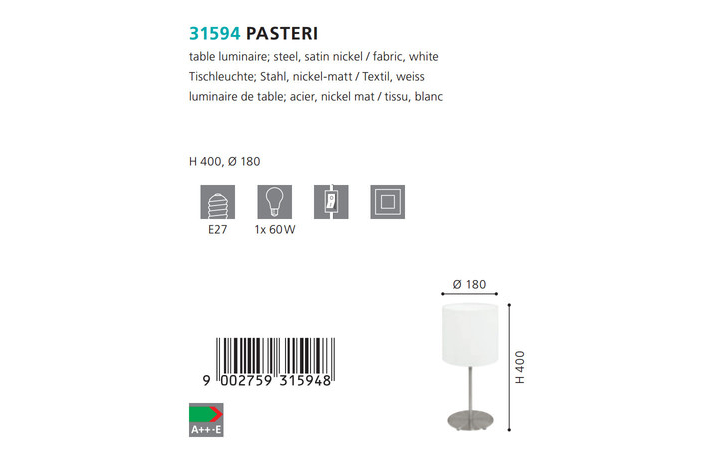 Настольная лампа PASTERI NICKEL-WEISS (31594), EGLO - Зображення 31594--.jpg