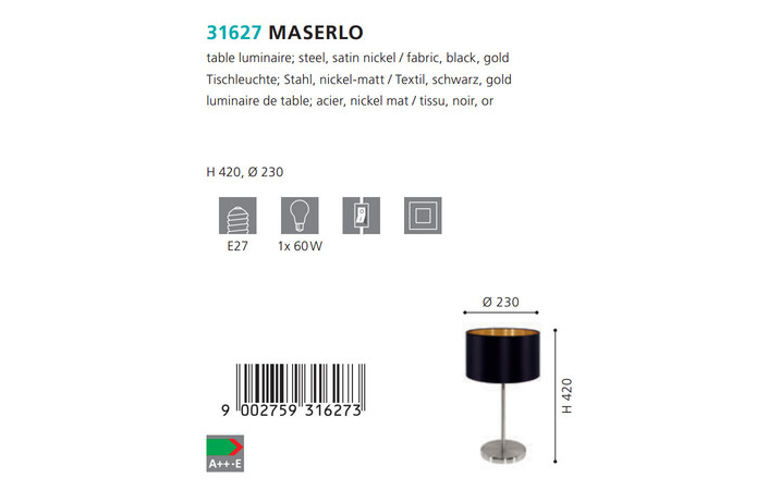 Настольная лампа MASERLO NICKEL-SCHWARZ (31627), EGLO - Зображення 31627--.jpg