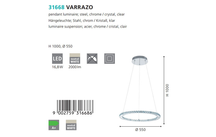 Люстра VARRAZO CHROM-KRISTALL LED (31668), EGLO - Зображення 31668--3.jpg
