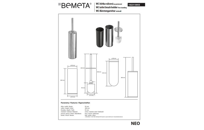 Туалетный ершик с держателем Neo 102313055 Bemeta - Зображення 32917232-b493d.jpg