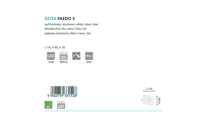 Светильник уличный FAEDO 3 LED 10W (33152), EGLO - Зображення 33152--.jpg