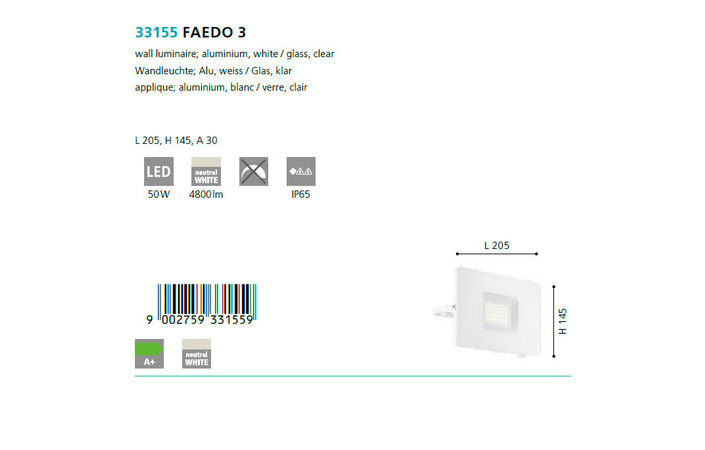 Светильник уличный FAEDO 3 LED 50W (33155), EGLO - Зображення 33155--.jpg