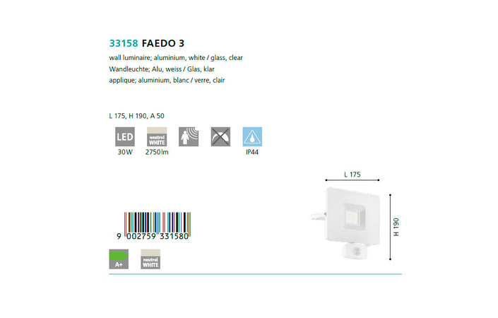 Світильник вуличний FAEDO 3 LED SENSOR 30W  (33158), EGLO - Зображення 33158--.jpg