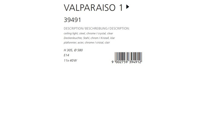 Светильник VALPARAISO 1 CHROM-KRISTALLE (39491), EGLO - Зображення 39491--.jpg