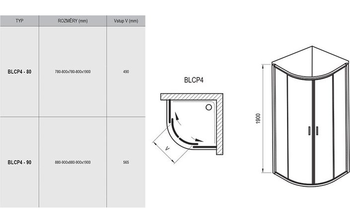 Душова кабіна напівкругла BLIX BLCP4-80 Transparent, (3B240100Z1) RAVAK - Зображення 3B240100Z1-2.jpg