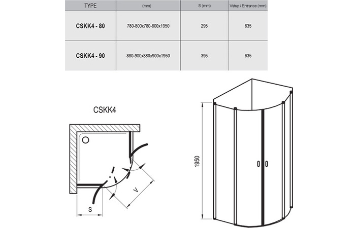Душова кабіна напівкругла CHROME CSKK4-90 Transparent, (3Q170100Z1) RAVAK - Зображення 3Q140100Z1-2.jpg