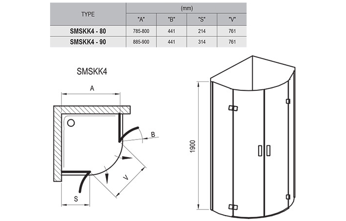 Душевая кабина полукруглая SMARTLINE SMSKK4-90 Transparent, RAVAK - Зображення 3S244A00Y1-2.jpg