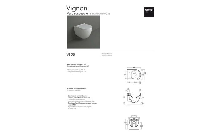 Унитаз подвесной Vignoni XS Rimless VI28-F85 Glossy White SIMAS - Зображення 41370423-bdc10.jpg